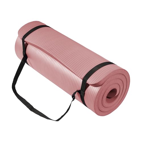 BalanceFrom Yoga Mat, 1-Inch Extra Thick High Density Exercise Mat, Anti-Tear Exercise Yoga Mat with Carrying Strap, Suitable for Various Yoga Exercises, Multiple Colors - color: Pale Pinkish