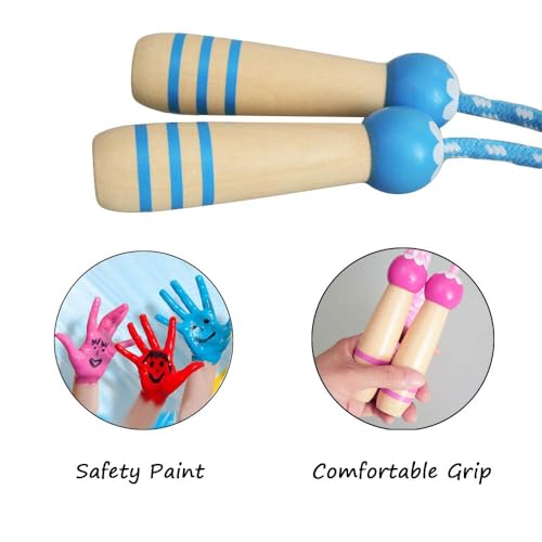 Jump Rope for Kids, Lorvain Adjustable Skipping Rope, Kids Jump Ropes with Wooden Handle for Girls Boys, Weighted Jumping Ropes for Fitness Workout Exercise Outdoor Fun Activity - color: Pink&Blue-2pcs