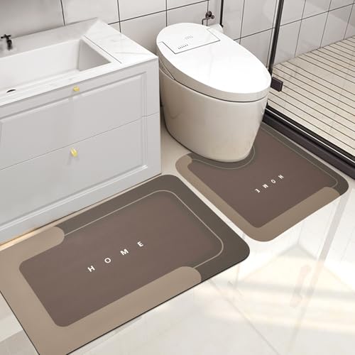 Housego Absorbent Bath Mat, Quick Dry Bath Rug, Non-Slip, 2PCS, Brown | 2PCS Absorbent Bath Mat Magic Rug Sets; Quick Drying Bath Mat Non-Slip Floor Rug Rubber Backed for Bathroom Kitchen Shower - color: Brown, size: 2 PCS (19.7" x 23.6", 19.7" x 31.9")