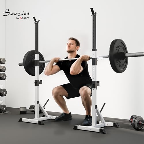 Soozier Pair of Adjustable Squat Rack Standard 53.5"-69.25" Barbell Rack Stand 440lbs Capacity, 2" Steel Heavy Duty Bench Press Rack, Support 3 Sets Barbells Storage