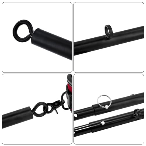Spreader Bar Heavy Duty Stainless Steel Adjustable Bar with 4 pcs PU Cushioned Straps for Yoga, Pilates, Fitness Training, Home Gym Equipment and more. - color: Black+Red