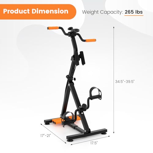 GYMAX Pedal Exercise Bike for Seniors, Hand Arm Leg and Knee Fitness Machine with Massage, LCD Monitor, Adjustable Height and Length for Total Body, Home Exercise Equipment for Elderly