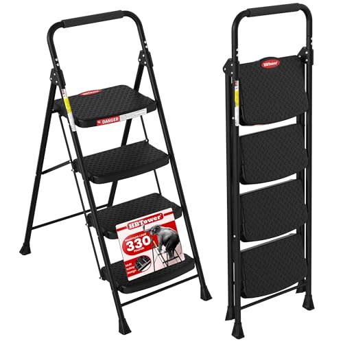 HBTower 4 Step Ladder, Step Stool Foldable with Wide Anti-Slip Pedal, Sturdy Steel Ladders for Home Adults Kitchen - size: 4 Step Ladder