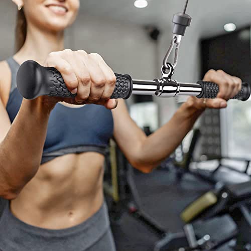 SELEWARE Rotating Straight Bar, Tricep Rope, Double D Row Handle, Rotating V Handle, Cable Machine Attachment with Non-Slip Soft Rubber Grip, Universal Attachment for Cable Machines - color: 22" Silver Rotating Straight Bar W/ Flat Rubber Handle
