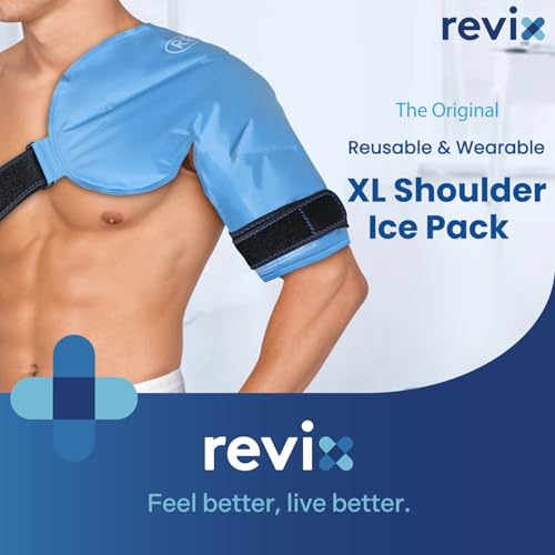 REVIX XL Shoulder Ice Pack for Rotator Cuff Reusable Gel Cold Wrap for Shoulders Injuries and Surgery, Soft Plush Lining, Flexible and Long Lasting - size: XL, style: Blue