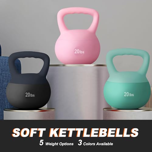 soges PVC One-Piece Kettlebell with Wide Handles, Strength Training Kettlebells 5lb to 35lb Optional for Women of Different Levels, Iron Sand Filled Soft Kettlebell - color: 20lbs - Black
