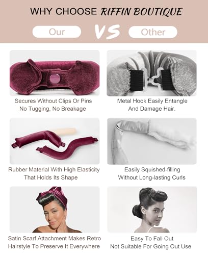 Grande Heatless Curls Overnight Rods No Heat Hair Curlers to Sleep in, Jumbo Foam Large Hair Rollers for Long Hair Blowout Look, Heatless Flexible Curling Rod Set with Satin Wrap for Sleeping - color: Burgundy