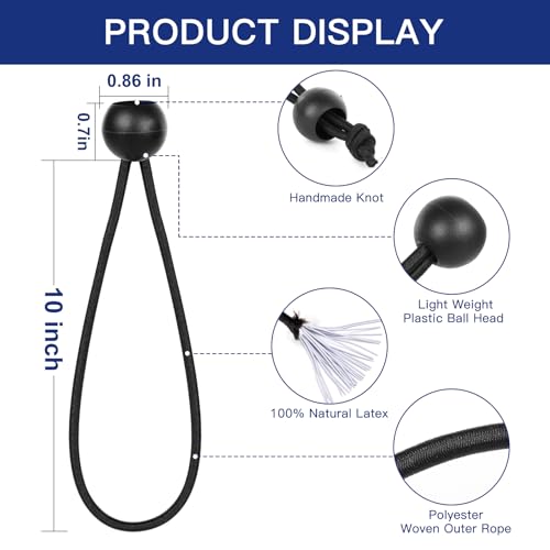 Tarp Bungee Cords with Balls 10 Inch, 50 PCS Ball Bungee Cords Heavy Duty Tarp Bungee Balls Tie Downs for Camping,Shelter,Cargo,Projector Screen,Tent Poles with UV Resistant