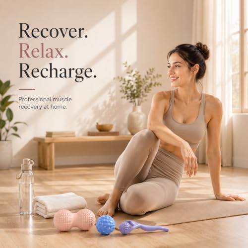 Massage Ball Set Peanut Ball 3.35"Fascia Ball for Foot Handle Ball for Back | 3 in 1 Silicone Fascia Ball Myofascial Release Kit for Plantar Fasciitis Deep Tissue Trigger Point