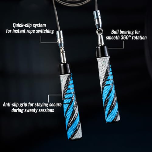 HEREROPE Weighted Jump Rope for Men Women Interchangeable 1/6lb 1/4lb 1/2lb Heavy Jump Rope- Adjustable Length, Tangle Free, Smooth Ball Bearing, Anti-slip Grip, Skipping Rope for Weight Loss - color: Blue & Black, size: 9'0" L - Fits Users Under 5'10"