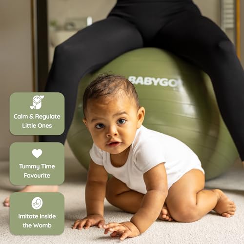 BABYGO Birthing Ball - Pregnancy Yoga Labor & Exercise Ball & Book Set Trimester Targeting, Maternity Physio, Birth & Recovery Plan Included Anti Burst Eco Friendly - color: Olive, size: 65cm - Manual