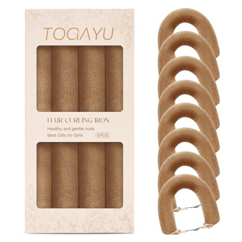 Heatless Curls Overnight Hair Care Set - Jumbo Velvet Hair Curlers | No Heat Hair Rollers for Women, Comfortable Sleep-In Hair Rollers with Satin Scarf, No Heat Damage Curling Rods for All Hair - color: Kahki-8PCS