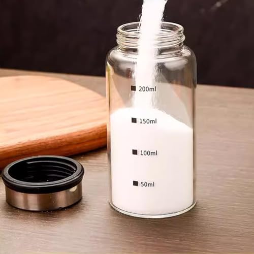 Verdental 7 oz Salt Pepper Shakers with 3 Adjustable Outlet Holes | Glass Spices Jar, Sugar Seasoning Cans for Kitchen, Restaurant, Baking, Dessert and Coffee Shops, BBQ Camping - size: 200ML(2.36*4.92 IN)