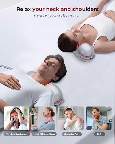 FliKEZE Heated Neck Stretcher with Red Light, Wireless Massager Pillow | 660nm/850nm Red Light, 3 Heat Levels & 5 Massage Modes, Ergonomic Design for Home Office Use to Relieve Neck Pain, Grey