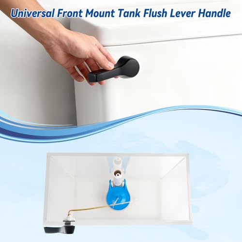 Hibbent Universal Front Mount Metal Toilet Handle Replacement Kit, Brass Toilet Tank Flush Lever with Stainless Steel Adjustable Flapper Chains for Most Toilets, Matte Black - color: Matte Black, style: Front Mount