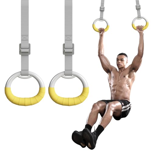 DONIUZ Gymnastic Rings, Both for Adults and Kids, Adjustable Strap Strength Home Exercise Gym Rings for Strength/Physical Training, Indoor Gym Anti -Slip Surface Design Rings