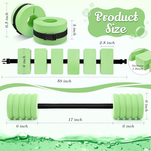 Soulchen Pool Exercise Set Including Long Aquatic Exercise Dumbbells,Pool Ankle Weights,Swim Belt,Water Aerobics Water Aerobics Equipment Set for Full Body Swim Training Kit - color: Green, size: Middle