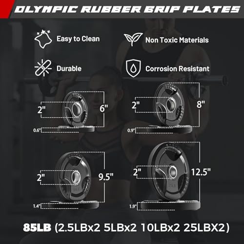 RitFit Barbell Weight Set - 4/6FT Olympic Barbell with Weight Plates (55-115LB Total) - Weightlifting Equipment for Squats, Curls, Deadlifts, Presses, Hip Thrusts - color: Black, size: 4FT With 85LB Plates