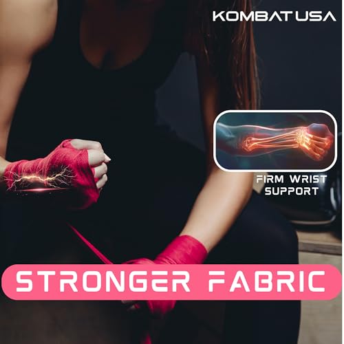 KOMBAT USA 180" Boxing Wraps for Men & Women – Hand Wraps for Boxing Gloves, Muay Thai Wraps, Vendas para Boxeo, Thumb Loop, MMA & Kickboxing Hand Wraps Boxing Training Gear - color: Pack of 3 Pink