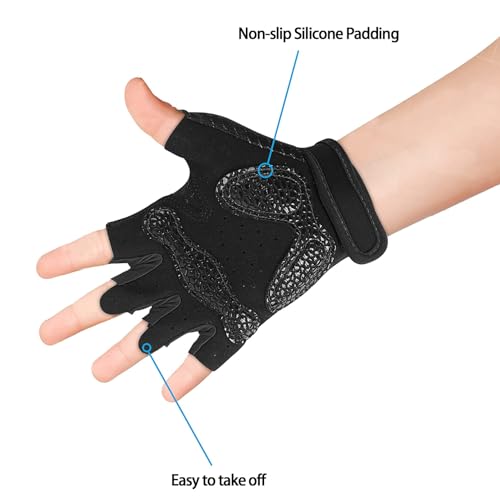 Luwint Kids Workout Gloves, Ventilated Grip Exercise Gloves for Boys and Girls Weightlifting Hanging Gym, Children 3-12 Years - color: Black, size: Large
