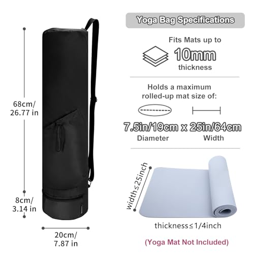 sportsnew Yoga Mat Bag, Full Zip Cargo Yoga Mat Carrier Bag with Drawstring Water Bottle Pocket and Bottom Wet Pocket, Exercise Yoga Mat Carrier Holder Multi-Functional Storage Bag Patent Pending - color: Black, size: Medium pocket