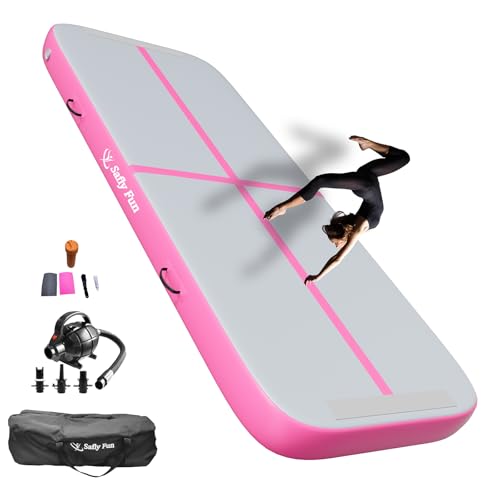 Inflatable Gymnastics Mat 6.6ft/10ft Air Tumble Track Training Mat 4/8 inches Thick Tumbling mat with Electric Pump for Home Use/Tumble/Gym/Training/Cheerleading/Water/Yoga - color: Pink, size: 10ft*3.9ft*8in