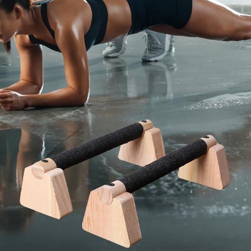 Qianly 2 Pieces Push Up Bar Wooden Parallettes Bar for Men Women Portable Sturdy Structure Push Up Stand for Exercise Floor Workout, 30CM