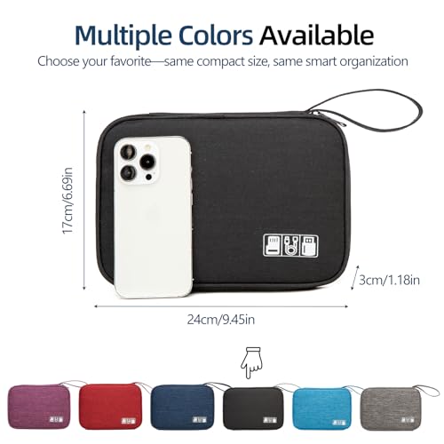 Cord Organizer Travel Case, Cable Organizer Bag for Chargers, USB Cables, Power Bank & Electronics Accessories, Portable Tech Organizer Pouch with Mesh Pockets, Water Resistant Travel Gear Bag - color: black, size: S