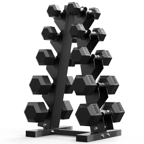 Hex Dumbbell Sets with Rack, 85-560lb Dumbbell Weight Set & Storage Rack | PAPABABE Dumbbell Set with Stand, Rubber Dumbbell Weight Set, Multiple Options Hand Weight for Strength Training - size: 85lb (2.5 , 5, 7.5, 12.5, 15lb)x2& Rack
