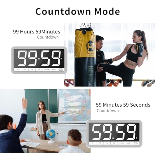 VOCOO Digital Kitchen Timer with 7.8” Extra Large Display, Magnetic, LED with 3 Brightness, 4 Alarms and 3 Volume Levels, Battery Countdown Count Up Timer for Cooking, Classroom, Home Gym (White) - color: White