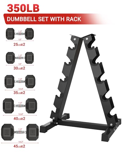 Garvee Cast Iron Hex Dumbbell Set with Storage Rack, Rubber Coated Hand Weights Dumbbells, Heavy Duty Dumbbell Set for Home Gym Strength Training, Multiple Weight Options (210/350/360/450/550LB)