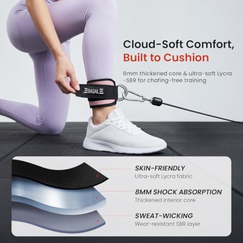 BAGAIL Ankle Straps for Cable Machines (2 Pack), Double D-Ring Ankle Cuffs with Extra Thick Padding, Adjustable Fit for Women & Men Glute Kickbacks, Hip Abductors & Leg Curls, Includes Mesh Bag - color: Soft Pink