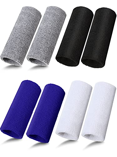 Sumind 8 Pieces 6 Inch Wrist Sweatband Sports Wristbands Tennis Elastic Athletic Wristband for Men and Women Wide Wrist Protection Band Long Size for Basketball Running - color: Black, White, Dark Grey, Blue