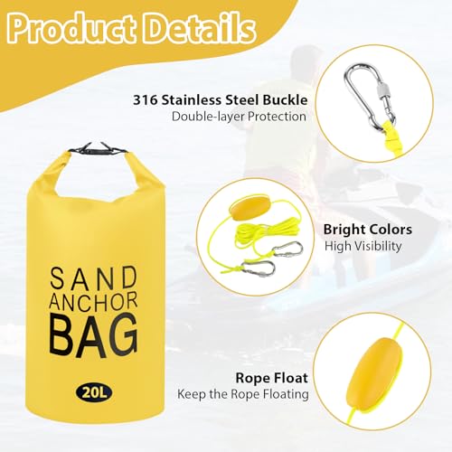 Phoncoo Sand Anchor Bag, 2 in 1 Jet Ski Anchor Kit for Float with Adjustable Buoy, Waterproof Dry Bag for Jetski, Kayak, Boat, Water Sports - color: Yellow-2pack