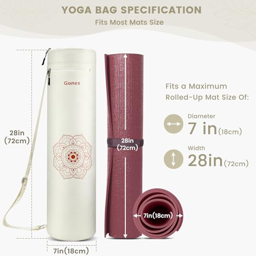 Gonex Yoga Mat Bag with Full-Zip Design, Fits Most Mats | 600D Oxford Fabric, Wet Pocket, Front Zip Pocket, Adjustable Strap, Fits Mats up to 26" - color: Beige