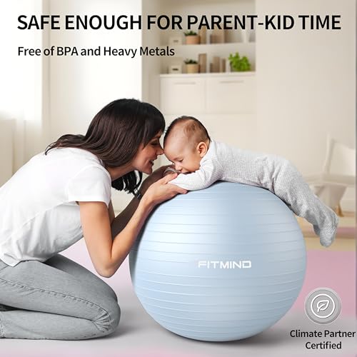 FITMIND_ Extra Thick Exercise Ball Yoga Ball 22in/26in/30in for Workout Pregnancy Stability,Anti-Burst and Slip Resistant Swiss Ball with Pump for Yoga, Pilates, Fitness,Birthing,Physical Therapy - color: blue, size: 18-22in/45-55cm