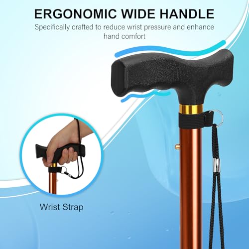 supregear Folding Cane, Lightweight 5-Level Adjustable Walking Stick with Wrist Strap and T-Handle, Portable Mobility Aid for Elderly and Disabled Men and Women - color: Khaki
