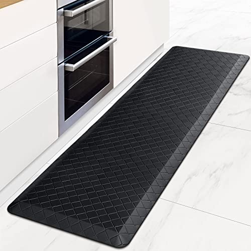 HappyTrends Kitchen Floor Mat - 4/5 Inch Thick Anti-Fatigue Kitchen Rug,Waterproof Non-Slip Kitchen Mats and Rugs Heavy Duty Ergonomic Comfort Rug for Kitchen,Office,Sink - color: Black, size: 60"L x 17.3"W x 0.8"Th