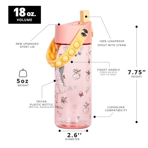 Elemental Leak Proof Water Bottles for Kids - Splash Kids Water Bottle for School with Pop-it Handle - Tritan Plastic Water Bottle with Straw - Little Princess & Robin's Egg - 18oz (2 Pack) - color: Duo - Little Princess / Robin's Egg (Lemon Sky)