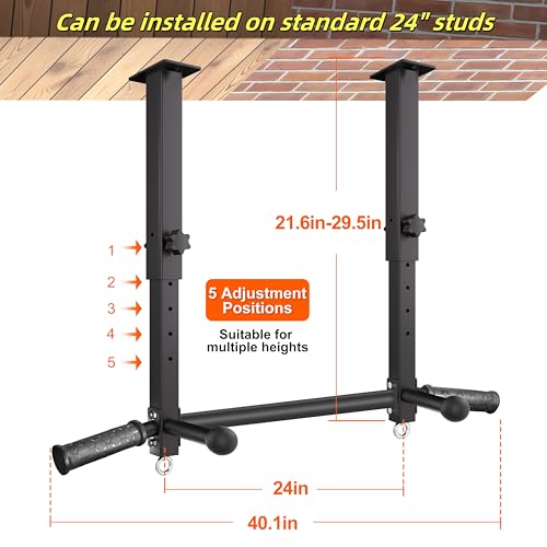 Ceiling Mount Pull Up Bar for Garage/Basement/Rafter - Heavy Duty 800LBS Adjustable Height Multi-Grip Chin Up Bar,Ceiling Joist/Beam - color: Black
