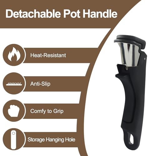 2pcs Removable Pot Handles, Black, 7.5" | Heat-Resistant, Detachable Replacement Handle, Universal Fits for All Cookware Pans & Pots - color: Black