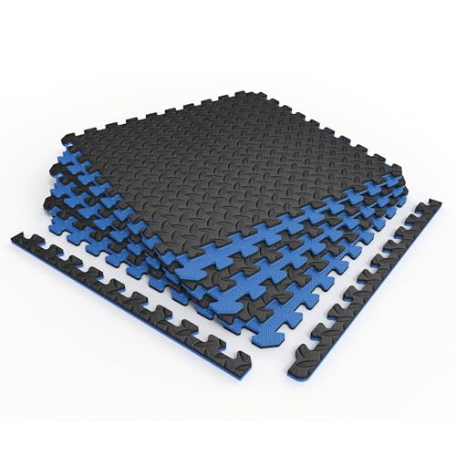 NÖRSK Duräflex Medium-Duty Reversible Interlocking Foam Floor Tiles, Diamond Plate Texture, Black/Blue, 24 X 24 X .47 in., 6-Pack (24 sq. ft.) (Black/Blue, 0.47" Thick) - color: Black/Blue, size: 0.47" Thick