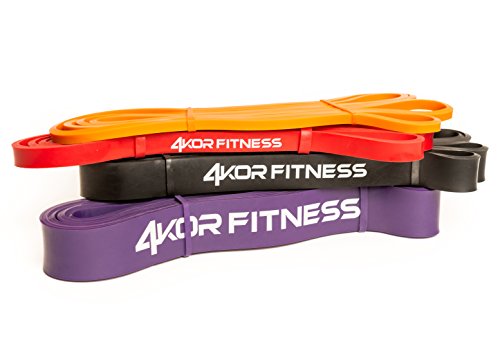 Pull Up Assistance Exercise Bands - Long Resistance Bands for Working Out, Physical Therapy, Fitness, Mobility - Exercise Bands Resistance Set of 4 Stretch Bands for Men and Women by 4KOR Fitness