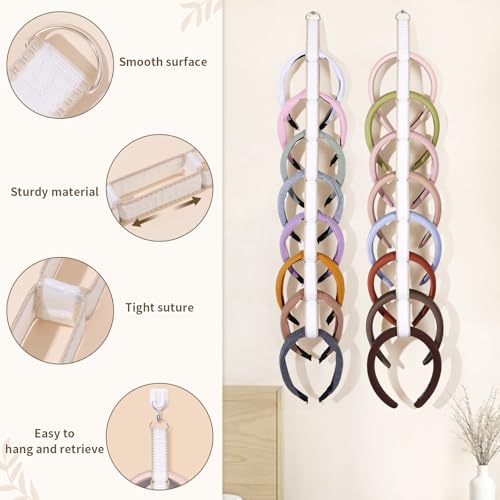 3 PCS Headband Holder Organizer for Girl,Hanging Hairband Storage for Women,Brown Hair Hoop Display Hair Accessories Organizer Bedroom College Dorm Decor (Cream textured) - color: Cream textured