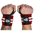 Gymreapers Weightlifting Wrist Wraps (IPF Approved) Professional Quality Wrist Support with Heavy Duty Thumb Loop - Best Wrap for Powerlifting Competition, Strength Training, Bodybuilding - color: Red/White