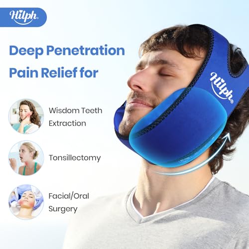 Hilph Jaw Ice Pack Wrap for Wisdom Teeth, TMJ, Large Coverage Therapy | Adjustable Face Ice Wrap with 2 Movable Gel Packs,Cold Therapy for Oral Surgery Recovery, X-shaped Straps for Secure Fit