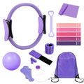 Pilates Kit-14PCS Pilates Equipment Set | home pilates kit includes pilates ring and ball, resistance bands, ankle weights and socks, for strength and flexibility - color: purple