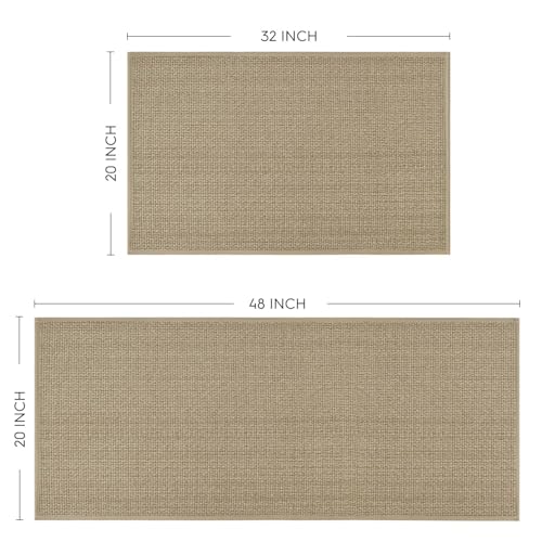 Artoid Mode Washable Non Slip Kitchen Rugs and Mats Set of 2, Rubber Backing Absorbent Kitchen Mats for Floor Front of Sink - 20x32 and 20x48 Inch - color: Linen, size: 20" x 32" /20" x 48"