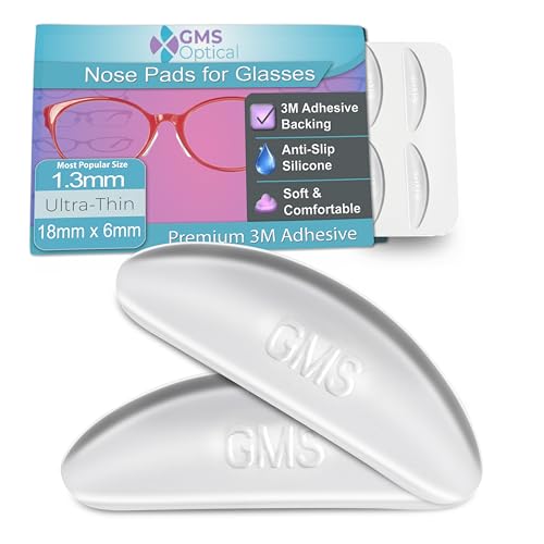 GMS Optical Adhesive Silicone Nose Pads for Glasses |1.3mm Ultra-Thin, 18mm Large | Non Slip Glasses Grips for, Sunglasses and Eyewear w/Super Sticky Backing, Eyeglass Accessories (5 Pairs, Clear) - color: Clear - 5 Pair