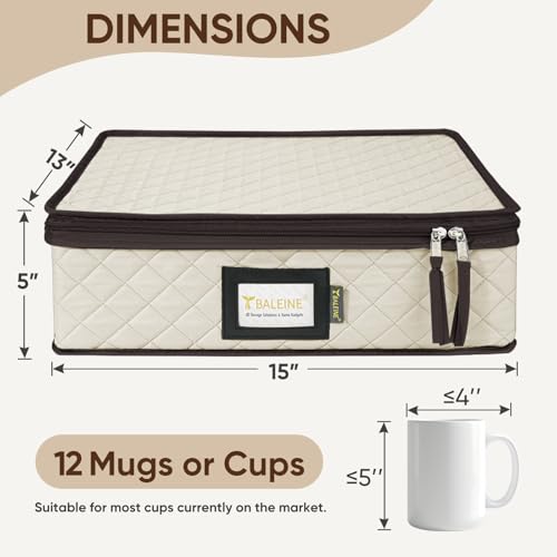 BALEINE China Storage Containers, Sturdy Quilted Wine Glass Storage, Plate Organizer with Carry Handles, Moving Boxes for Dishes, Cups, Mugs and Stemware (Mug Storage, Soft Shell Cream) - color: Cream, style: Mug Storage-Soft Shell